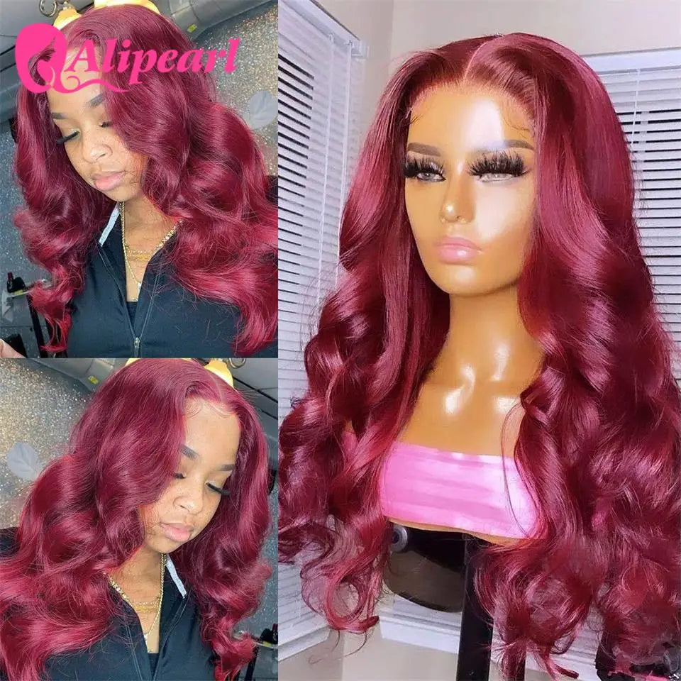 99J Burgundy Lace Front Human hair Wig Body Wave 13x4 Lace Frontal Wig Brazilain Hair Wig Pre-Plucked For Women Ali Pearl Hair