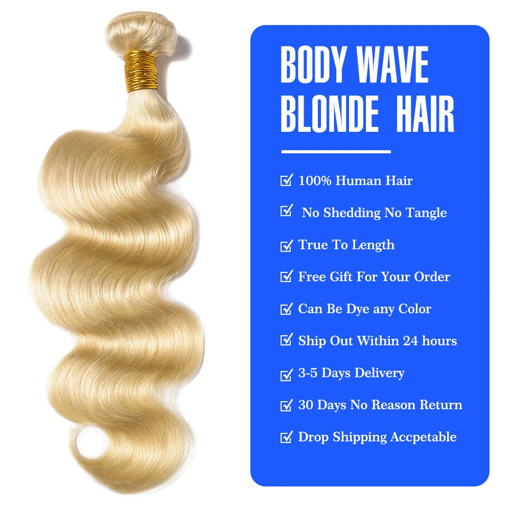 5PCS 18A 613 Honey Blonde Body Wave Wigs Extension Brazilian Hair Weave Bundles Remy Human Hair Long 30 32inch Can Be Dye 300g