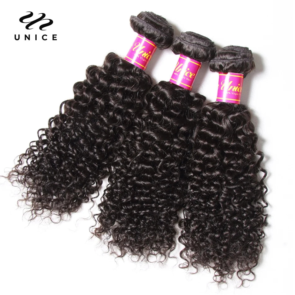 UNice Hair Icenu Series Remy Hair Indian Curly Hair 3 Bundles 100% Human Hair Extension Natural Color Hair Weaves 8-26"