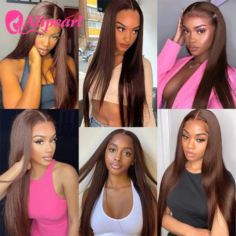 Chocolate Brown Lace Front Human Hair Wigs Straight Transparent Lace Wig Malaysian 5x5 Lace Wig Pre Plucked 180 Density AliPearl