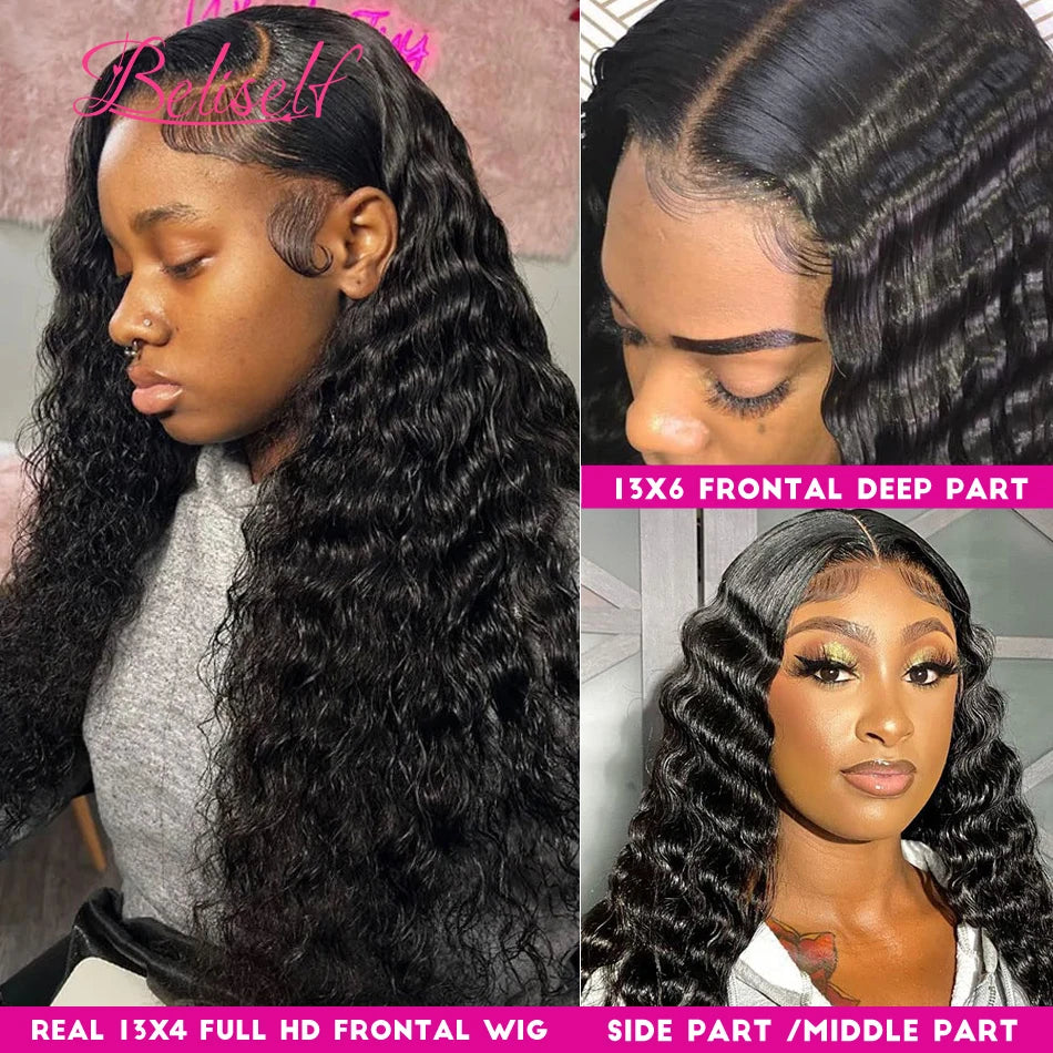 13×6 Loose Deep Wave Wig 360 Lace Frontal Wigs Pre Plucked Transparent HD Lace Front Human Hair Wigs Deep Wave 5x5 Closure Wig