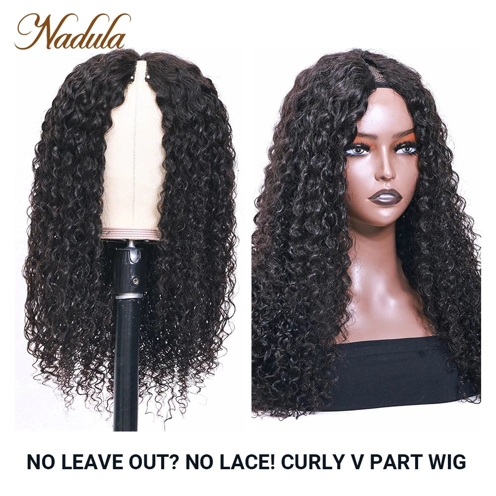 Nadula Curly Hair V Part Wig Human Hair No Leave Out V Part Human Hair Wigs Upgrade U Part Wig No Glue&Suit Your Natural Hair