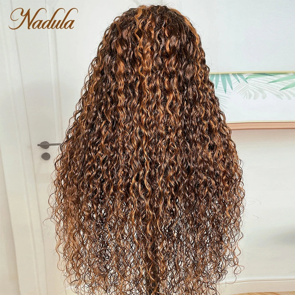 Nadula 13x4 Lace Frontal Wig Water Wave Piano Brown Highlight Wig #P430 Ombre Color Human Hair Wig Pre Plucked Brazilian Hair