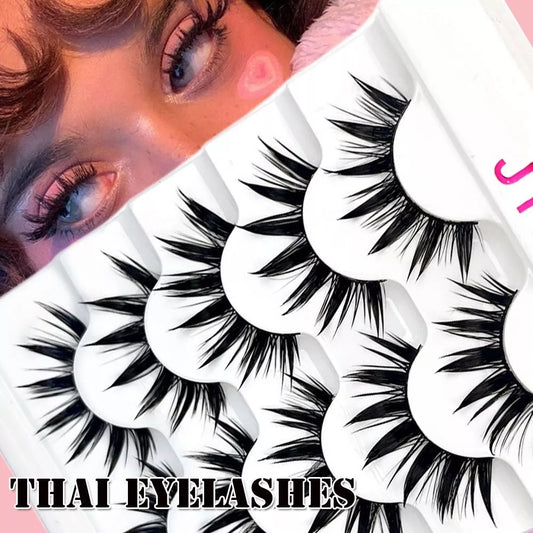 5Pairs Eyelashes Cos Dance Performance Eyelash Handmade Cross Eyelash Female Japanese Thai 3D Natural Manga Lashes Extension