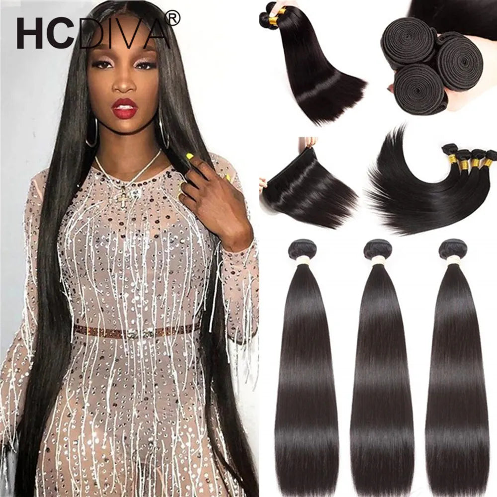 Brazilian Straight Hair Bundles 3/4 Pieces Straight Human Hair Bundles 10A 8-32 Inch Remy Human Hair Extensions For Black Women