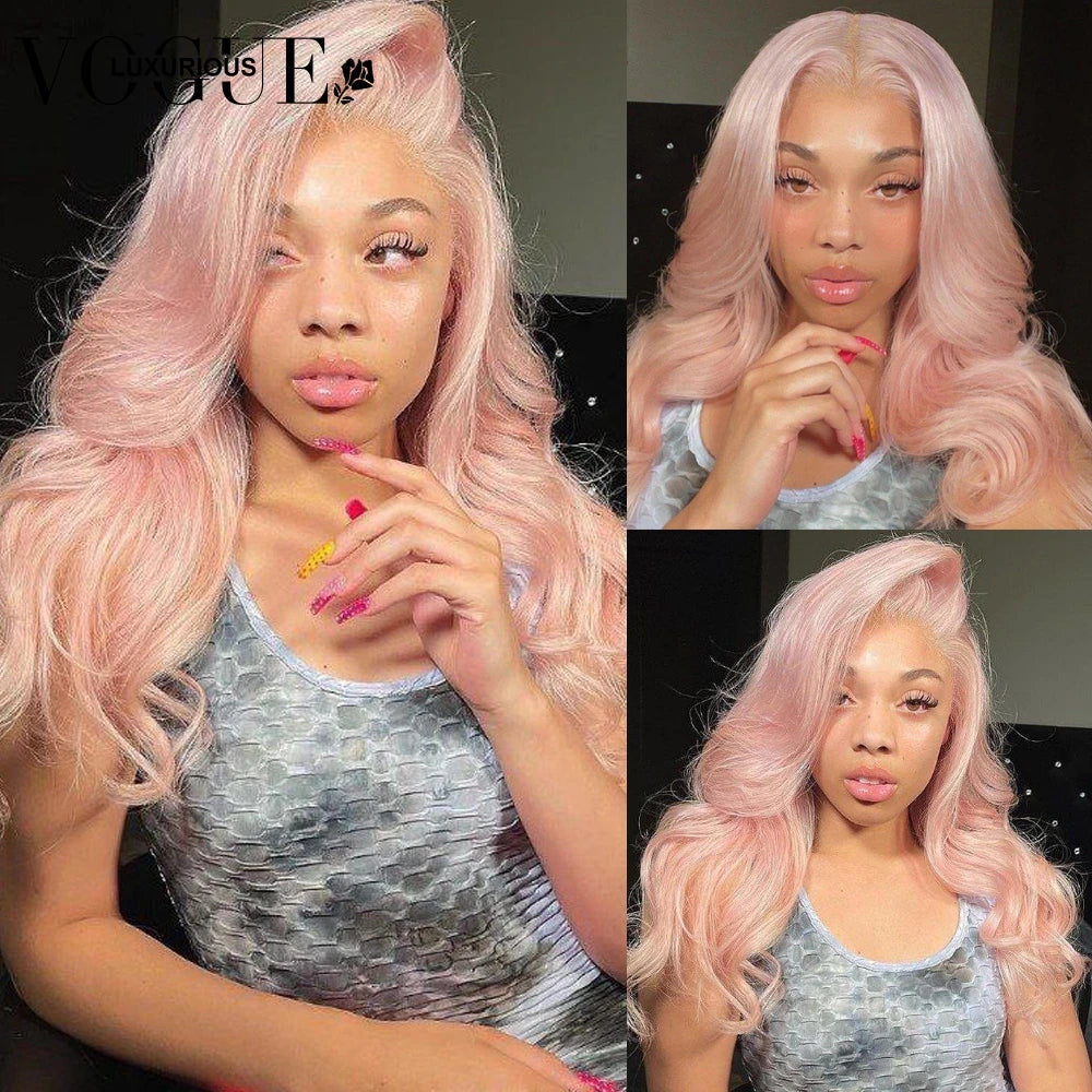 13x6 Light Pink 13x4 HD Transparent Lace Front Straight Wig Preplucked Hairline Brazilian Human Hair Loose Wave Wigs for Women