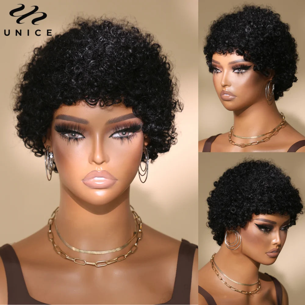 UNice Hair Short Teeny Weeny Afro Curly Pixie Wig 100% Human Hair Glueless Wear Go Wig Most Natural Full Machine Made Wig