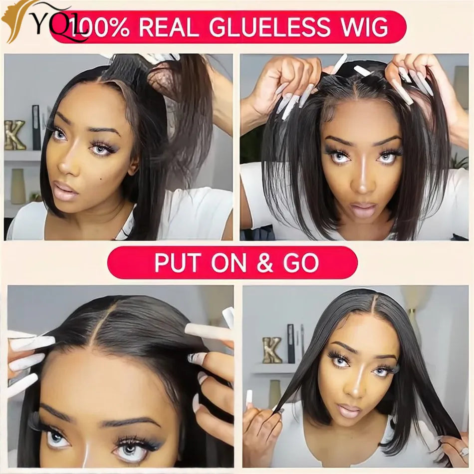 Glueless Wigs Ready To Wear Short Straight Bob Wig Transparent 4x4 Lace Closure Human Hair Wig For Women Peruvian Human Hair Wig