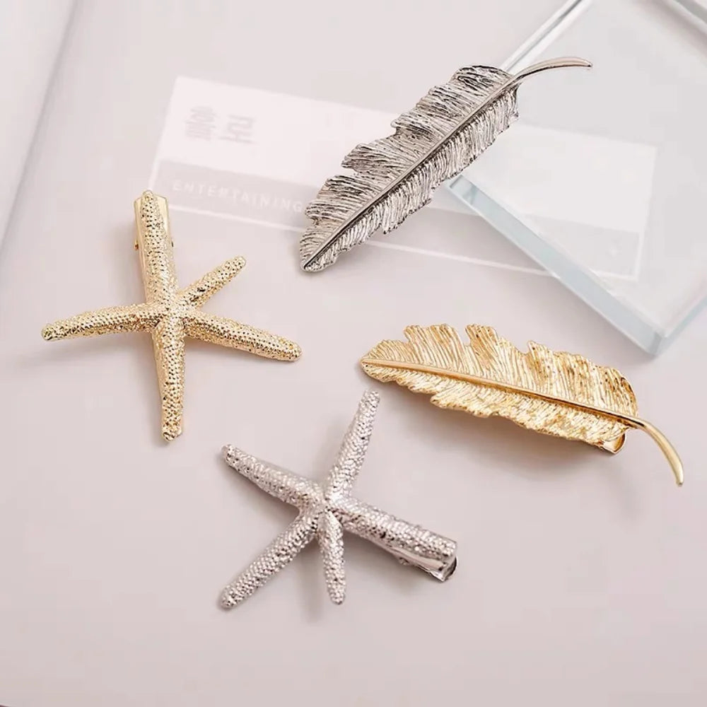 Fashion Women Leaf Feather Hair Clip Hairpin Barrette Bobby Pins Hair Accessories Lady Party Jewelry Starfish Hair Clip