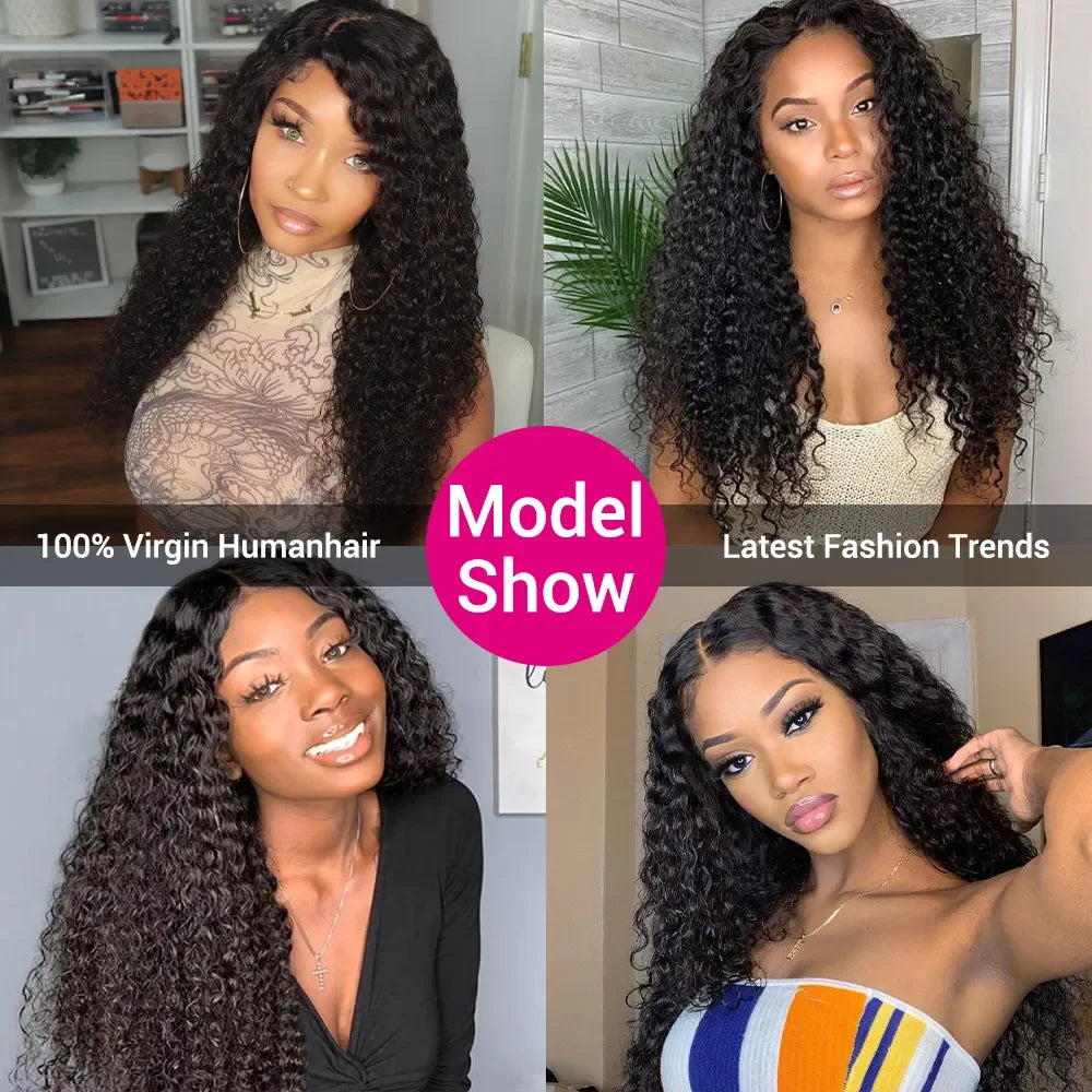 Kinky Curly V Part Human Hair Wig No Leave Out No Glue Deep Wave Wig 180 Density Brazilian  V U Part Human Hair Wig for Women