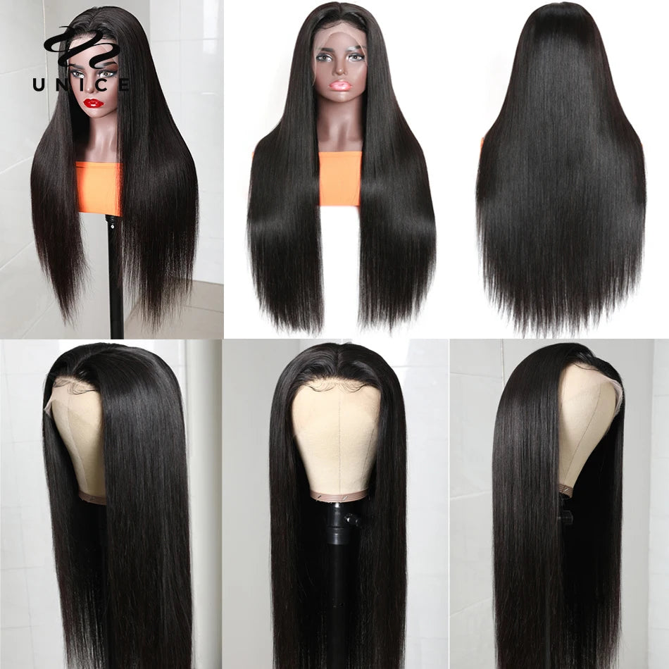 UNice Hair 13x6 HD Lace Frontal Wig 180% High Density Silk Straight HD Lace Wig Pre plucked Human Hair Wigs for Women