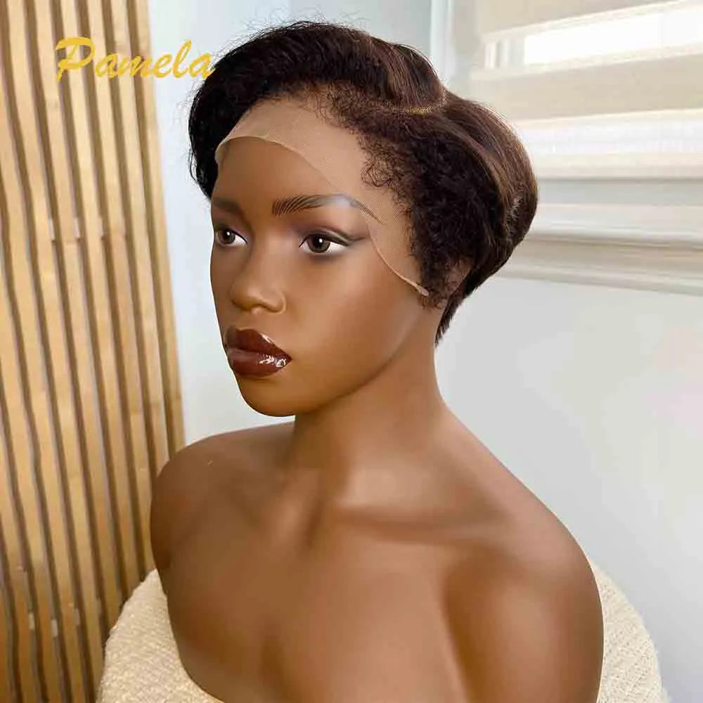 Wear and Go Glueless Wig Brazilian Short Straight Bob Pixie Cut HD Transparent Lace Frontal Human Hair Wig With Curly Bady Hair