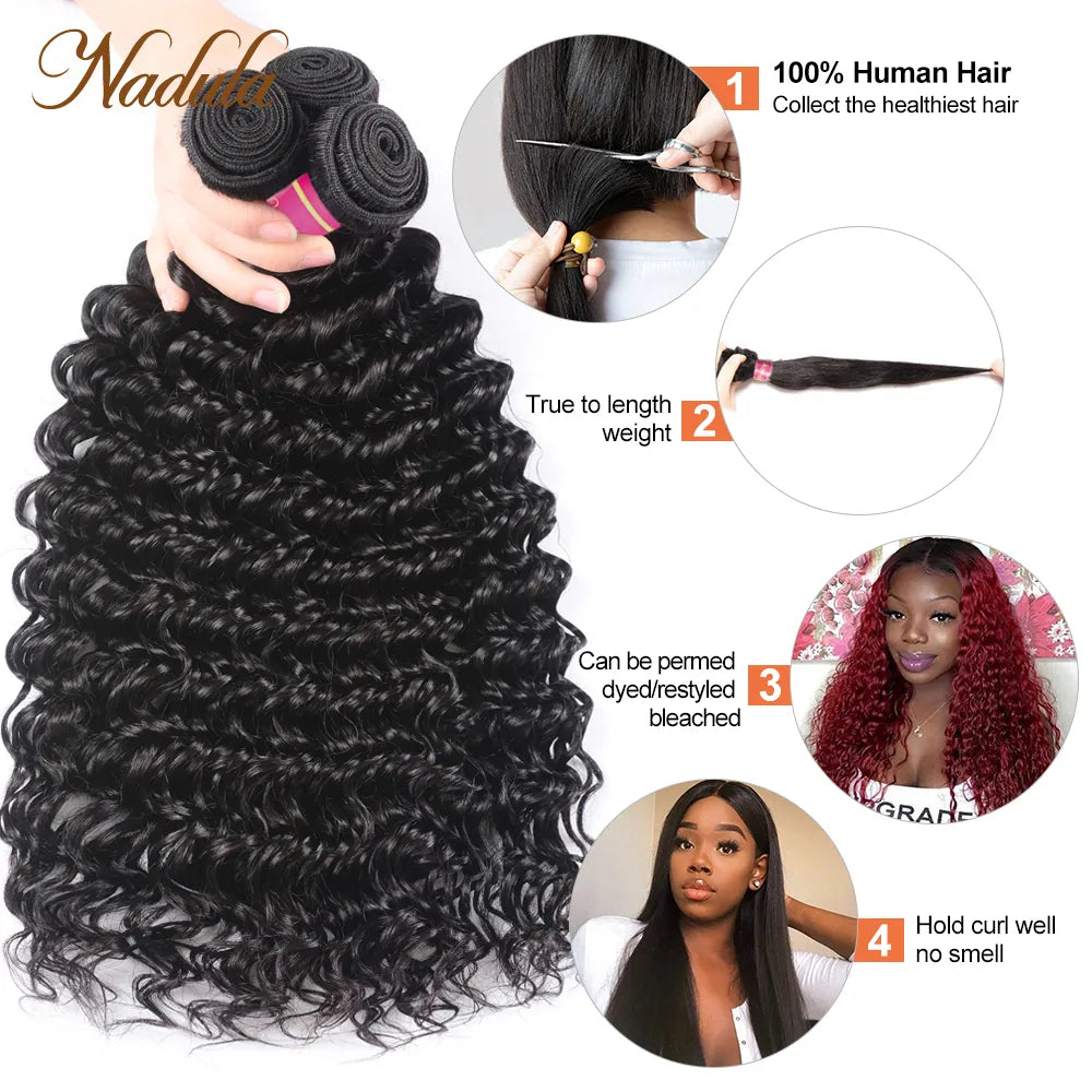 Nadula Deep Hair Products Cheap Human Hair Bundles Deep Wave Hair Weave Bundles Natural Color Bulk Human Hair Bundles Wholesale