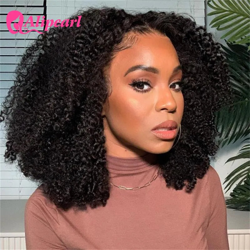 Ali Pearl 200% Density Kinky Curly Short Lace Front Human Hair Wigs Brazilain Big Curly Human Hair Wig Pre-Plucked For Women