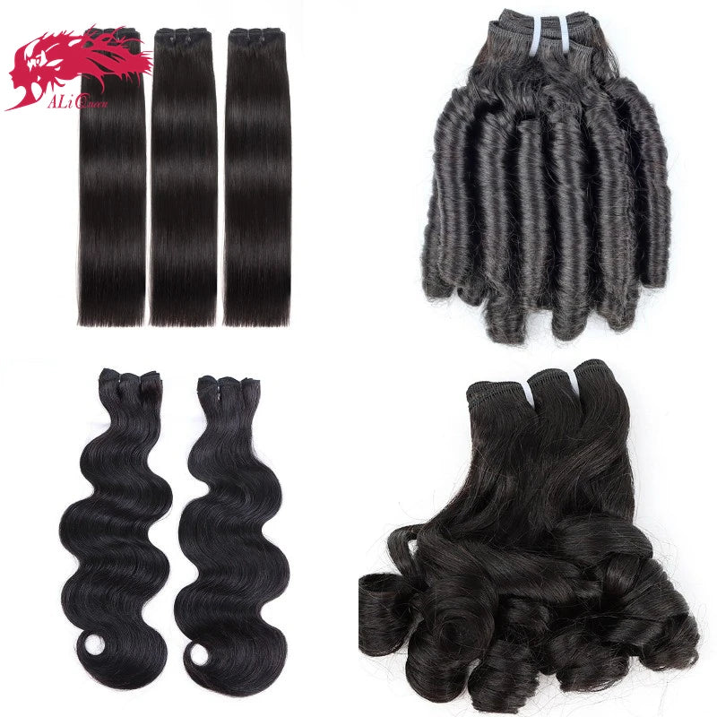 Ali Queen Super Double Drawn Straight Human Hair Virgin Body Wave Human Hair Bundles For Women 1/3/5 Bundle Whosales Deal