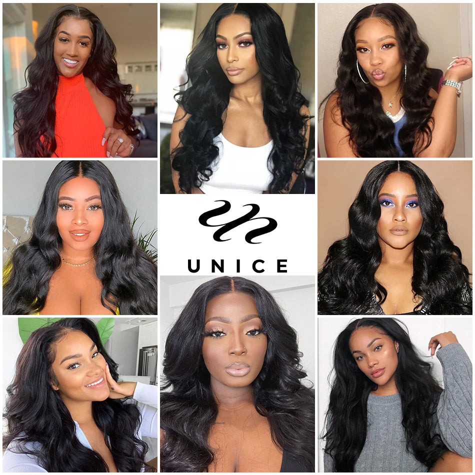 Unice Hair Brazilian Body Wave 3 Bundles With Lace Frontal Closure 13x4 Free Part 100% Human Hair Bundles with Frontal