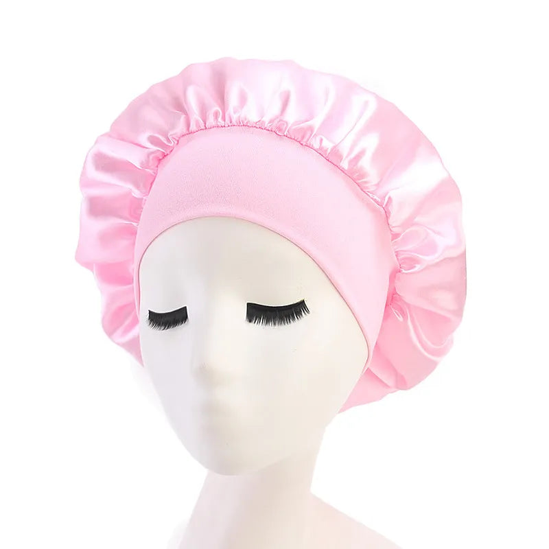 1PC Satin Sleeping Hat Night Sleep Hair Care Bonnet Nightcap Extra Satin Silky Shower Caps Sleep Cap with Premium Elastic Band