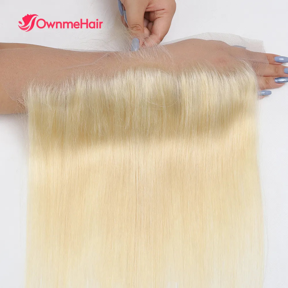 24 Inch Color 613 Blonde 13x4 Invisible Lace Frontal Ear to Ear Hand Tied Brazilian 4x4 Lace Closure Pre Plucke with Baby Hair