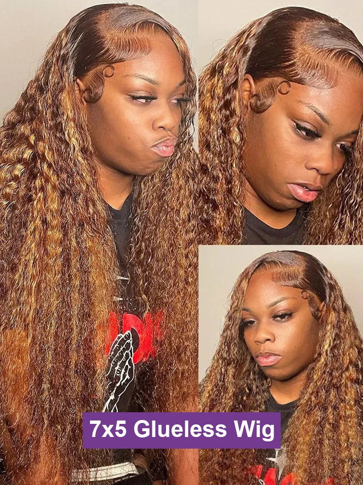 Loose Deep Wave Glueless Wig Human Hair Ready To Wear 7x5 Lace Closure Curly Highlight Ombre 4/27 Preplucked Hairline Pre Cut