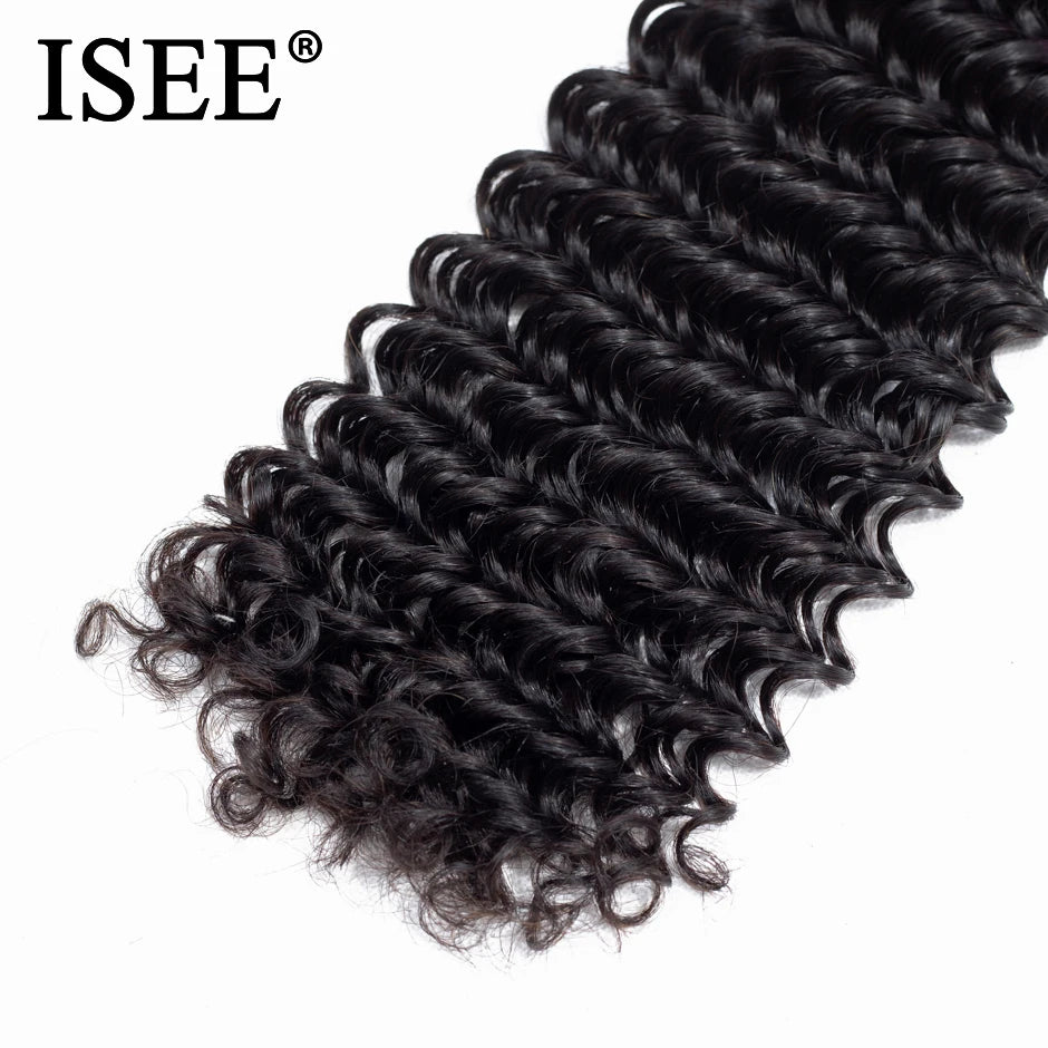 ISEE HAIR Brazilian Human Hair Bundles Free Shipping 3/4 Bundles Hair Extension Brazilian Deep Wave Hair Weave Bundles