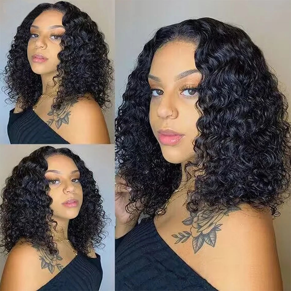 Glueless Wig Short Water Wave Bob Wig 12A Malaysian Lace Front Human Hair Wigs Wet And Wavy Kinky Curly Bob Wig 13x4 Frontal Wig