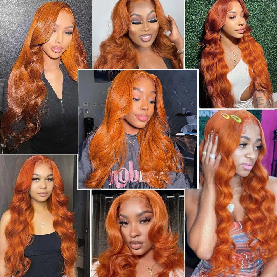 Ginger Orange 13x4 Hd Lace Frontal Human Hair Wigs 32 Inch Orange Hair Wigs For Women  Body Wave Glueless Preplucked Human Wigs