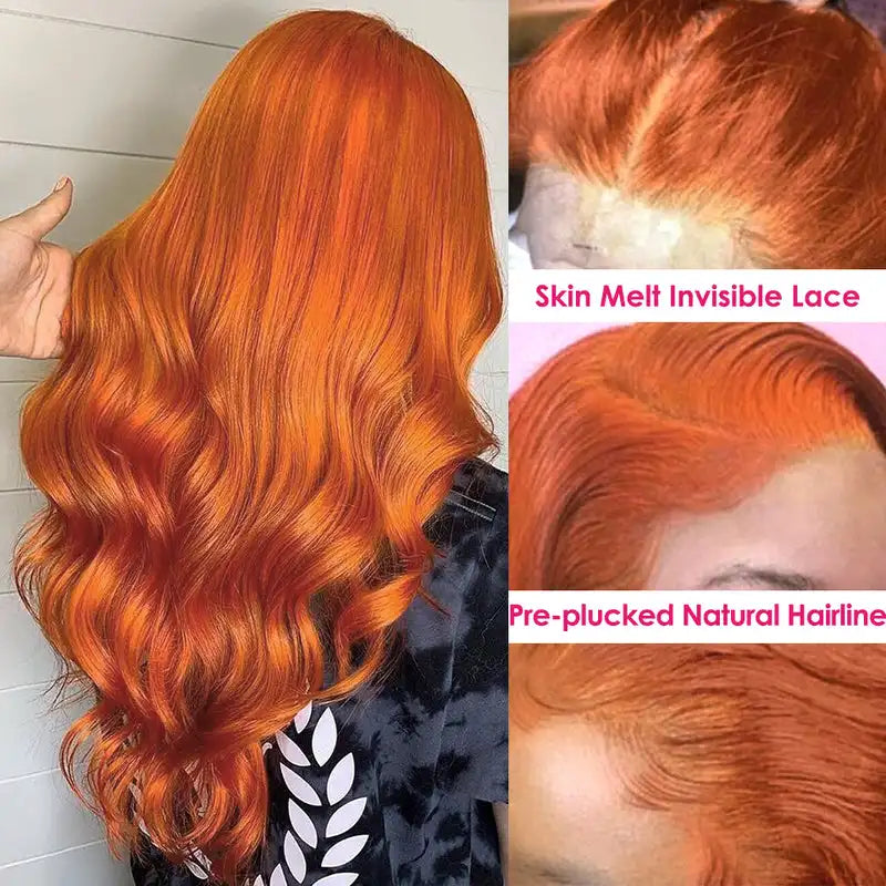 Ginger Orange Hd 13x4 Lace Frontal Wig Human Hair Body Wave 13x4 Brazilian Glueless Wig Human Hair Ready To Wear Pre Preplucked