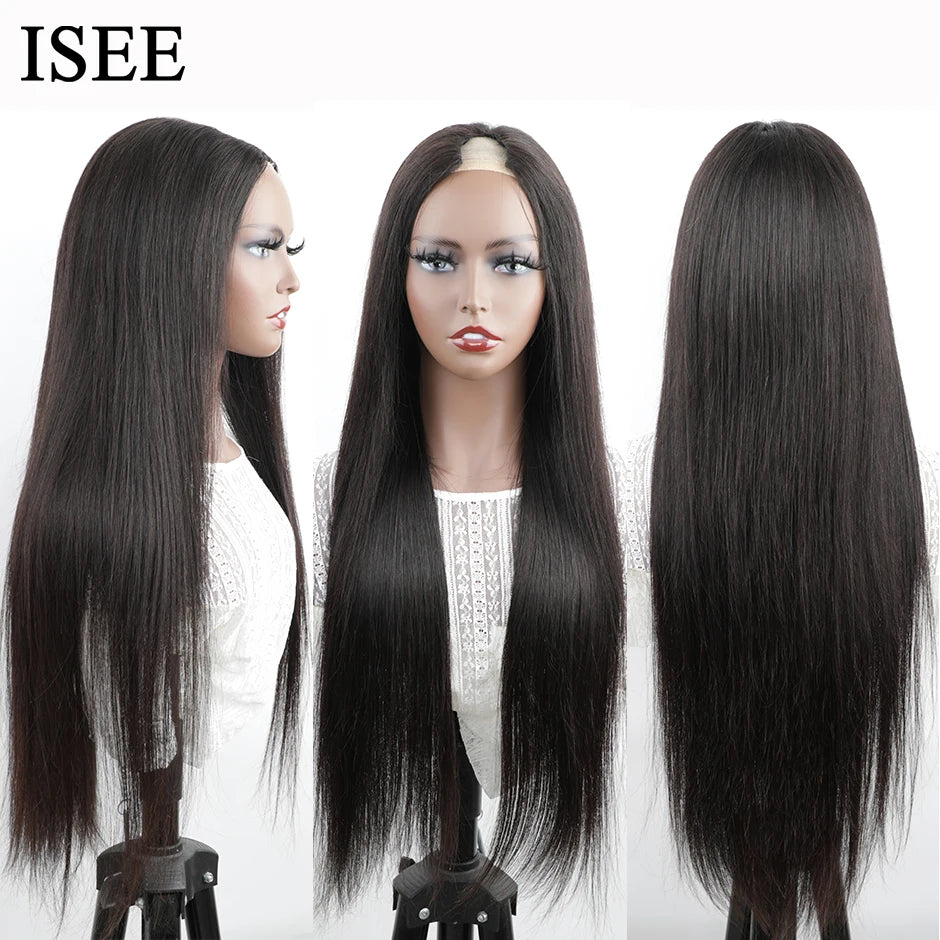 ISEE HAIR Wig Malaysian Straight V Part Wig Human Hair Wigs For Women Straight Wigs No Leave Out Side Part Wig No Glue Hair Wig