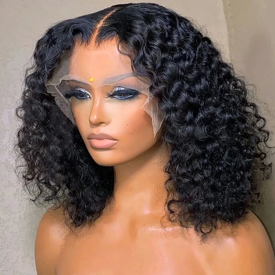 Glueless 100% Human Wigs Water Wave Ready To Wear Short Bob HD Transparent Lace Frontal Brazilian Wig Kinky Curly For Woman Sale