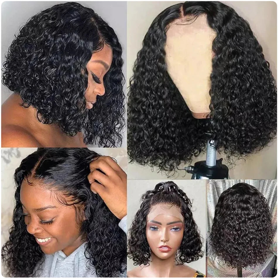 Glueless 100% Human Wigs Water Wave Ready To Wear Short Bob HD Transparent Lace Frontal Brazilian Wig Kinky Curly For Woman Sale