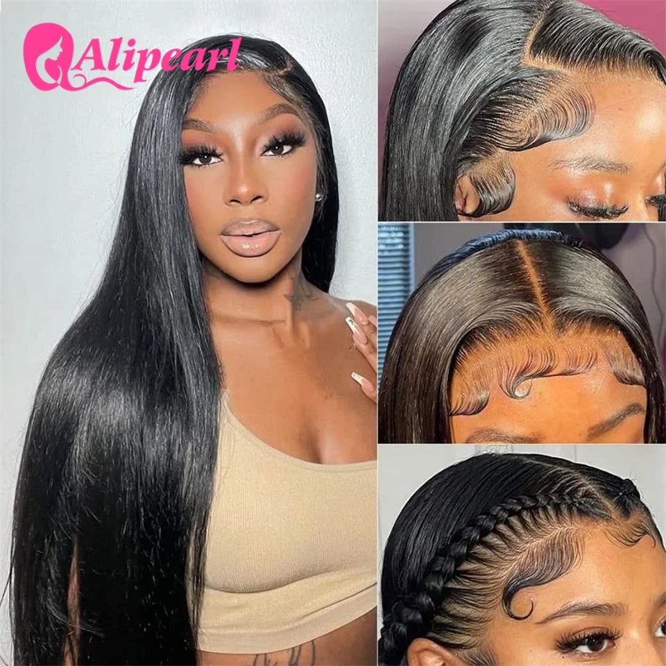 Ali Pearl Transparent Lace Human Hair Wigs Peruvian Straight 4x4 Lace Closure Wig Pre-Plucked for Women Glueless Human Hair Wigs