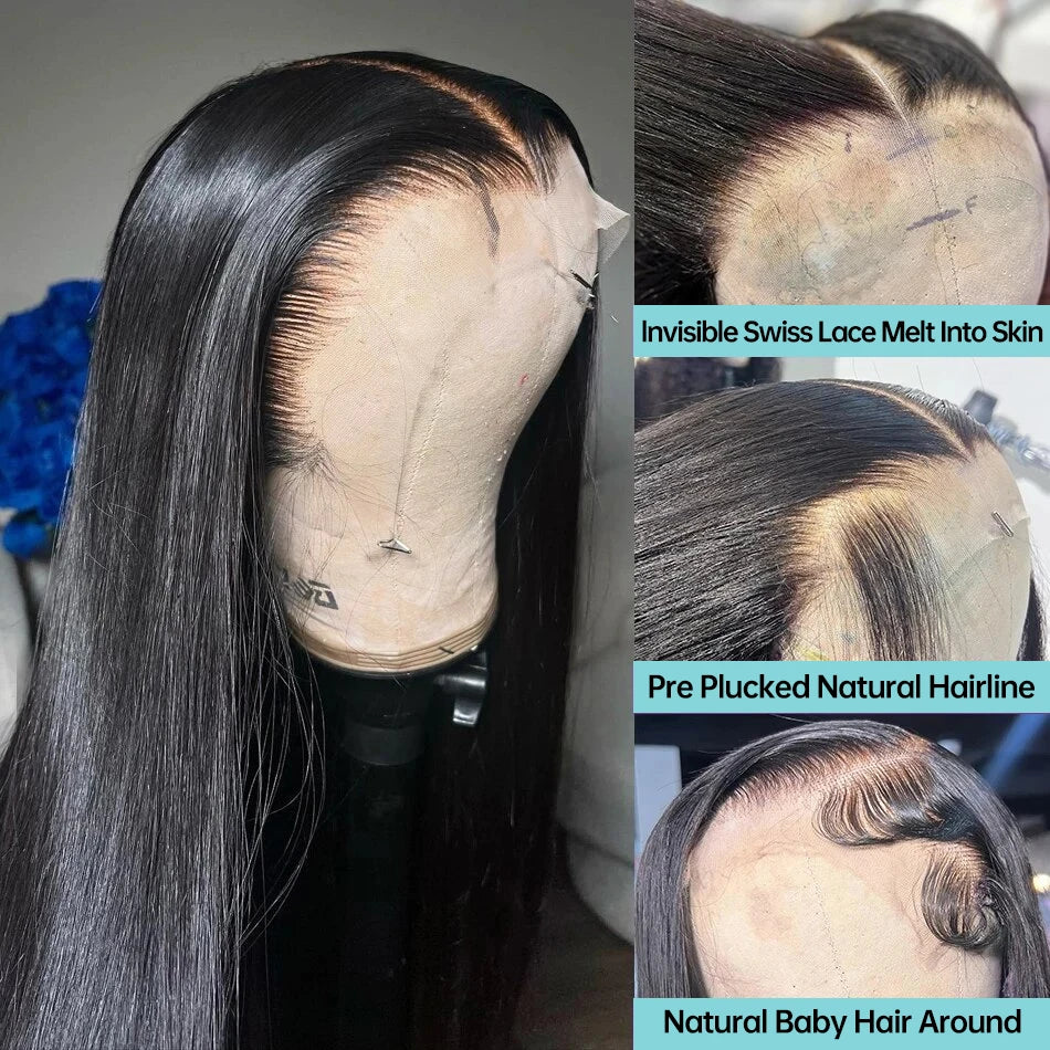 30 40 Inch 13x4 13x6 HD Transparent Straight Lace Front Wigs Human Hair 250%  Ready To Wear Glueless 5x5 Closure Wig For Women