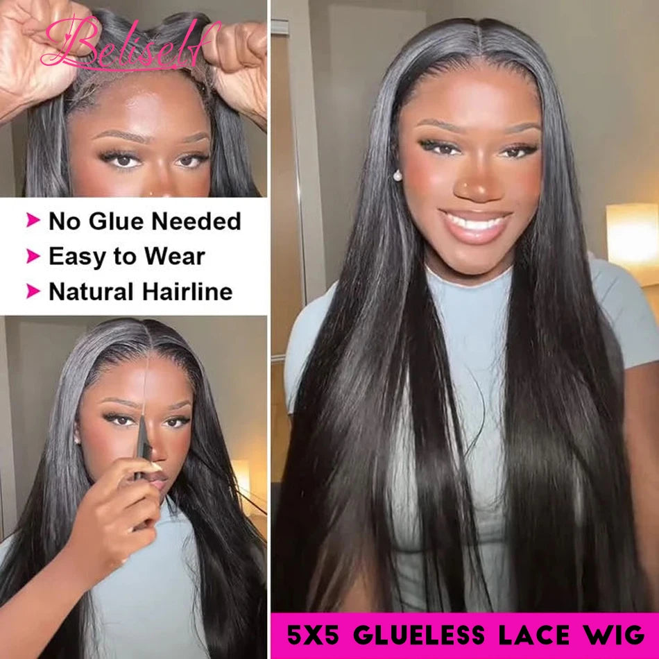 HD Transparent Lace Front Human Hair Wig 13x4 13x6 Straight Frontal Wig Pre Plucked 5x5 HD Lace Closure Wig Beliself Hair