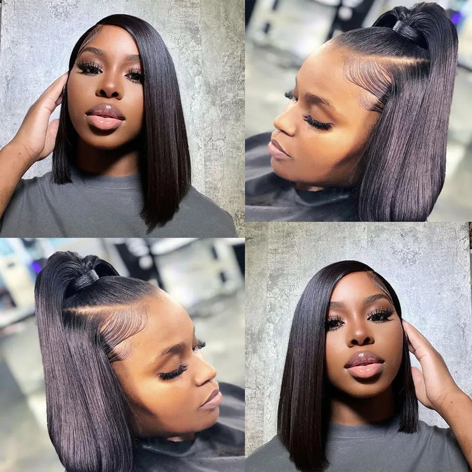 13x4 Short Bob Wig Brazilian Straight Lace Front Human Hair Wigs for Black Women Pre Plucked Remy Lace Front Closure Wigs Isee