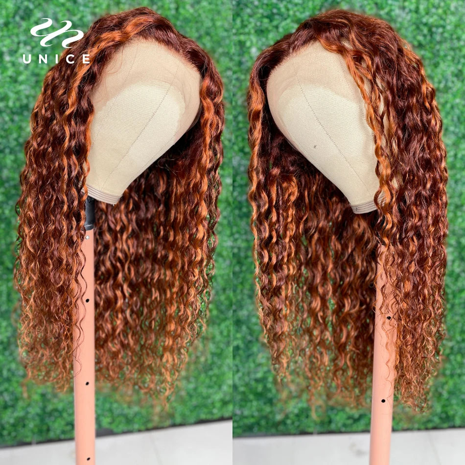 Unice Hair Water Wave Ginger Brown 13x4 Lace Front Wig Highlight Human Hair Wigs For Women Fashion Trend New Arrival