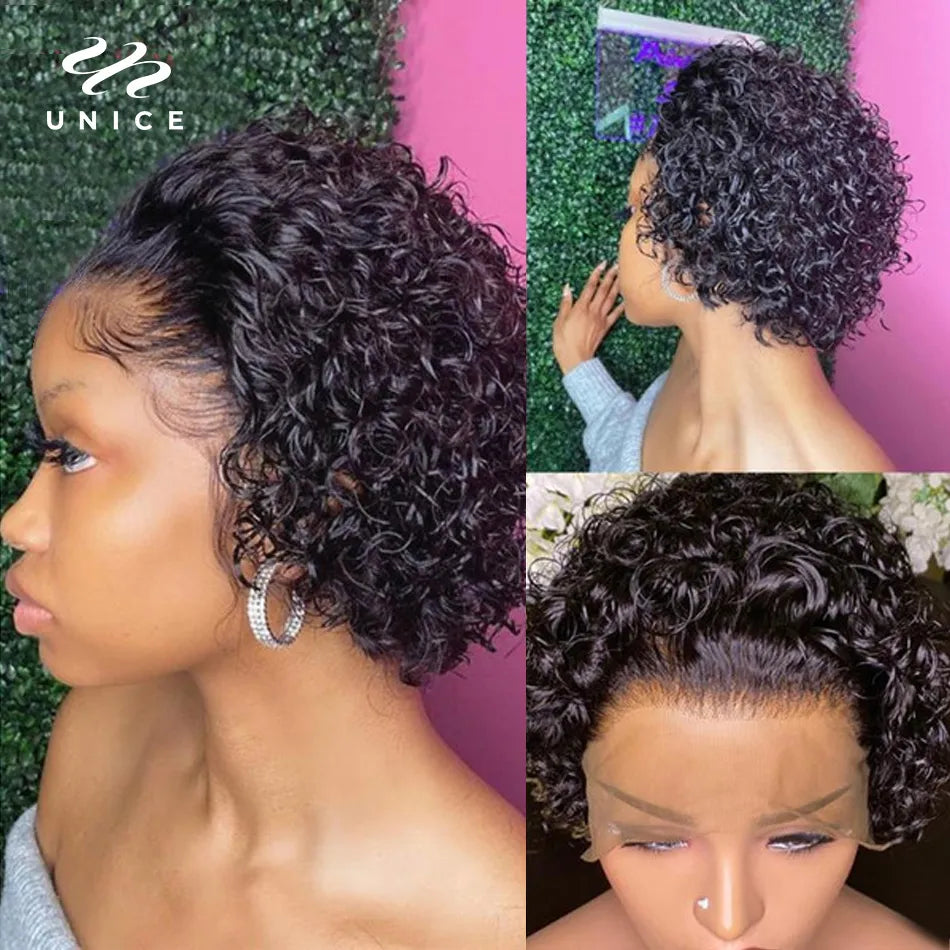 Unice Hair 13x1 Lace Pixie Cut Wig 100% Human Hair Short Curly Wigs for Women Wavy Afro Wigs