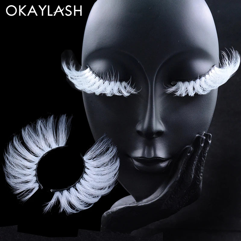 OKAYLASH Super Long 5D White False Eyelashes 25mm High Volume Fluffy Fake Eye Lashes Wholesale Supplier For Halloween Cosplay