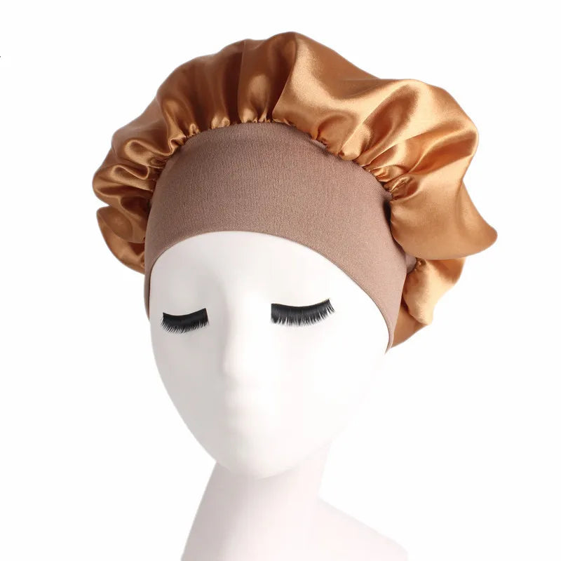 1PC Satin Sleeping Hat Night Sleep Hair Care Bonnet Nightcap Extra Satin Silky Shower Caps Sleep Cap with Premium Elastic Band