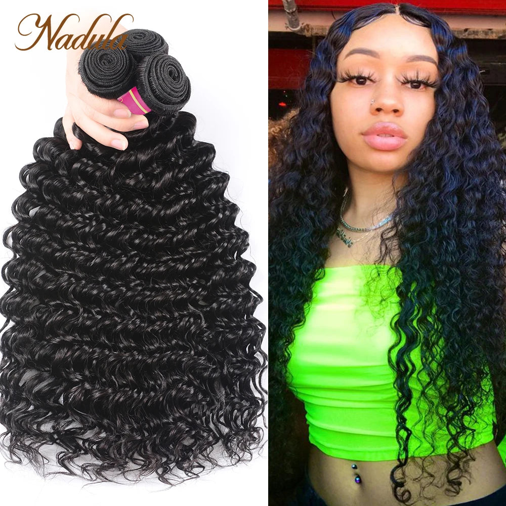 Nadula Deep Hair Products Cheap Human Hair Bundles Deep Wave Hair Weave Bundles Natural Color Bulk Human Hair Bundles Wholesale