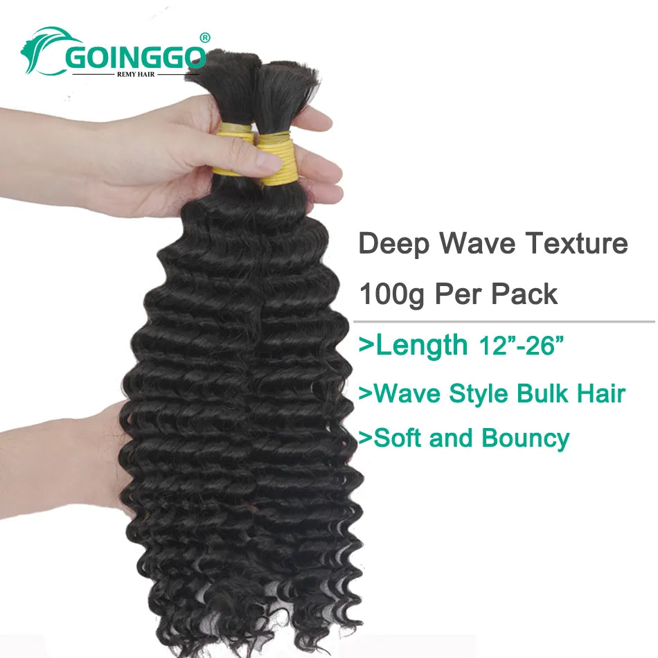 Pre-Colored Brazilian Deep Wave Bulk Human Hair No Weft Remy Bulk Human Hair 14 To 28 Inch Bulk Hair Extension Crochet Braids