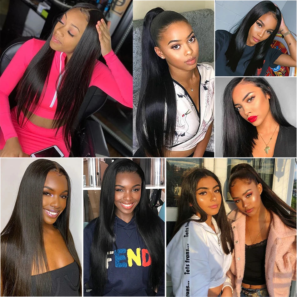 Long Straight Human Hair Bundles with 13x4 Frontal 3 Bundles with 4x4 Lace Closure Isee Malaysian Remy Hair Bundles Extension