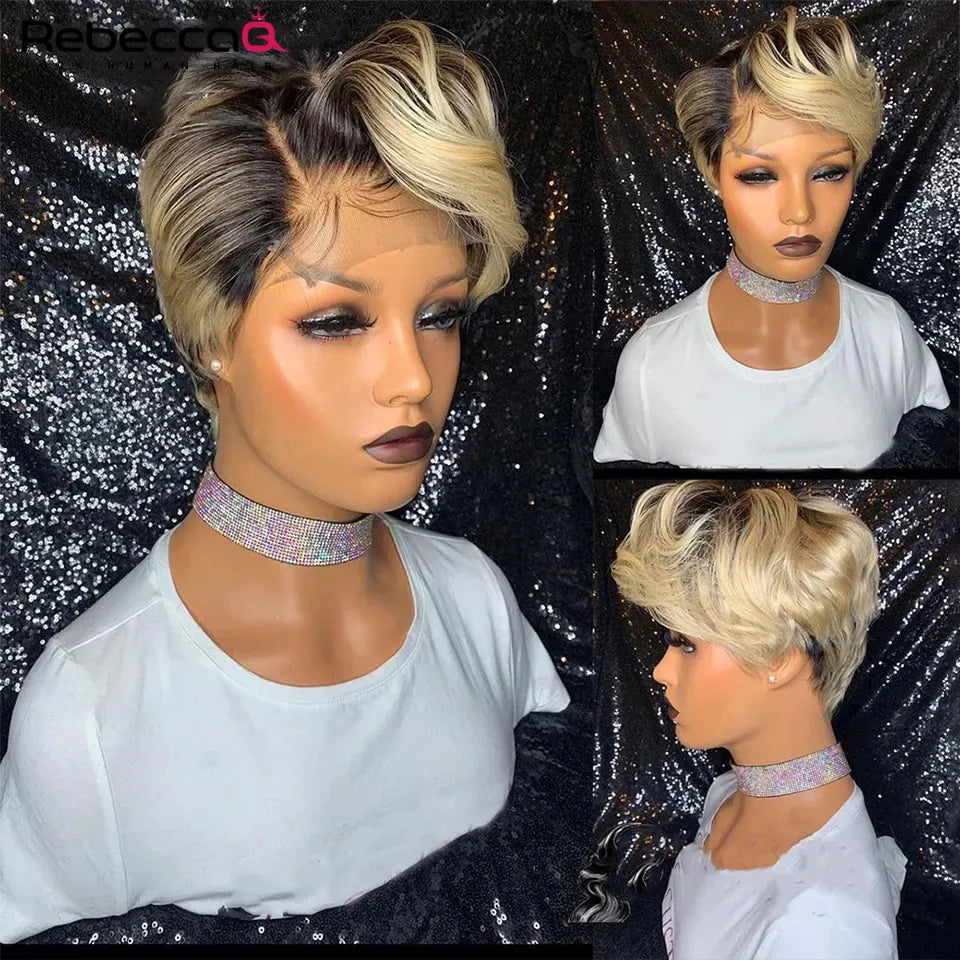 Pixie Cut Wig 13x6x1 T Part Transparent Lace Brazilian Virgin Human Hair Lace Wigs For Women 613 Blonde Short Bob Wigs Straight