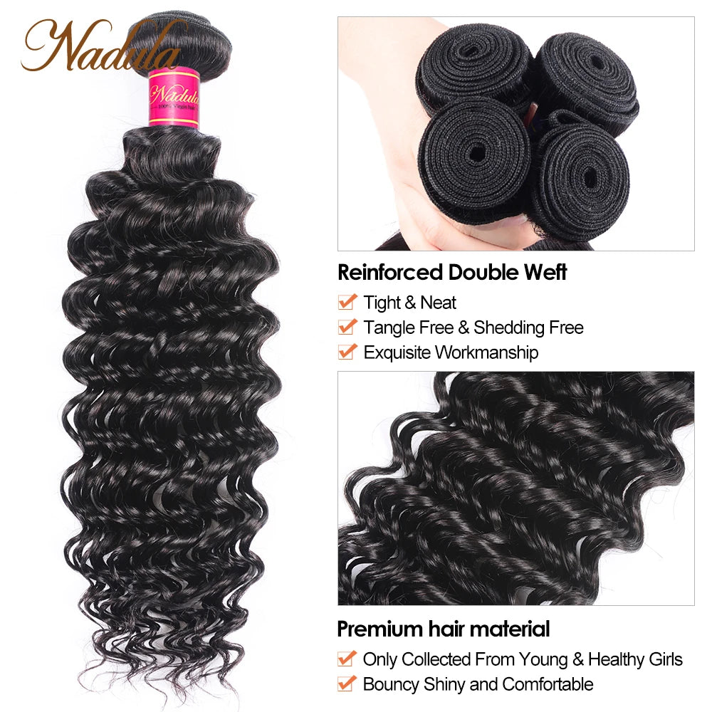 Nadula Deep Hair Products Cheap Human Hair Bundles Deep Wave Hair Weave Bundles Natural Color Bulk Human Hair Bundles Wholesale