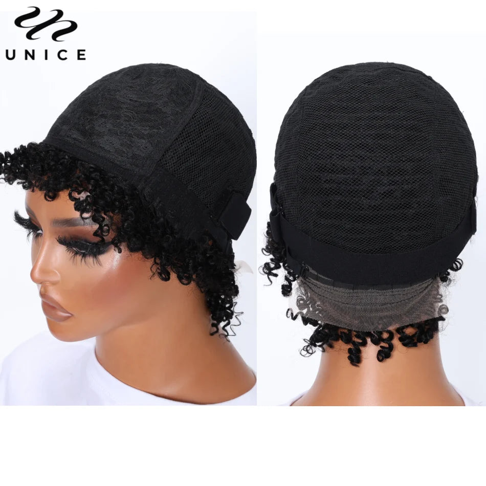 UNice Hair Short Teeny Weeny Afro Curly Pixie Wig 100% Human Hair Glueless Wear Go Wig Most Natural Full Machine Made Wig