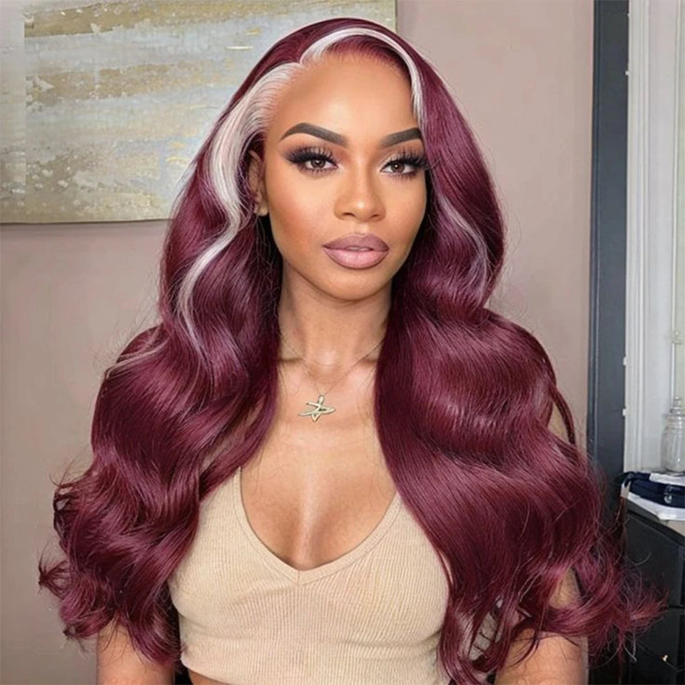 AliPearl 99J/613 Lace Front Wig Burgundy With Blonde 13x4 Body Wave Human Hair Wigs Pre-Plucked Brazilian Hair Lace Front Wigs