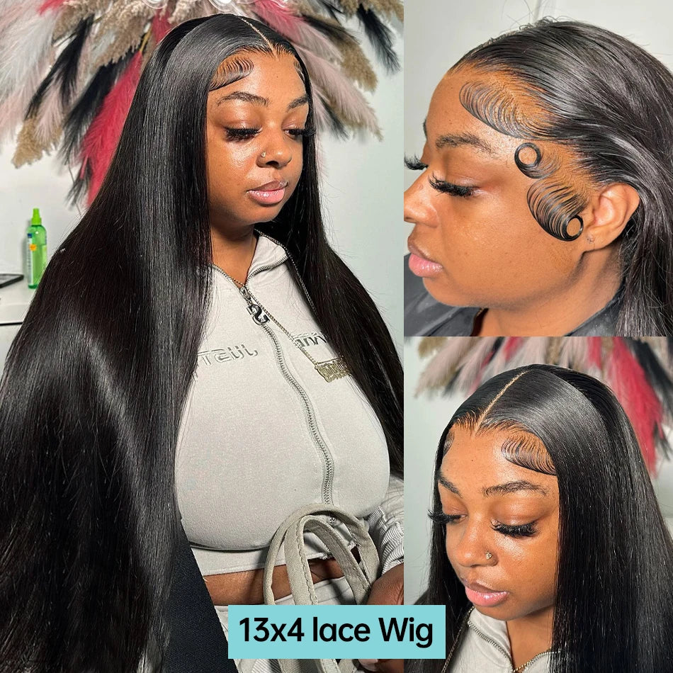 30 40 Inch Bone Straight Transparent 13x6 Lace Frontal Human Hair Wigs 250 Density Brazilian Remy 13x4 Lace Front Wig For Women