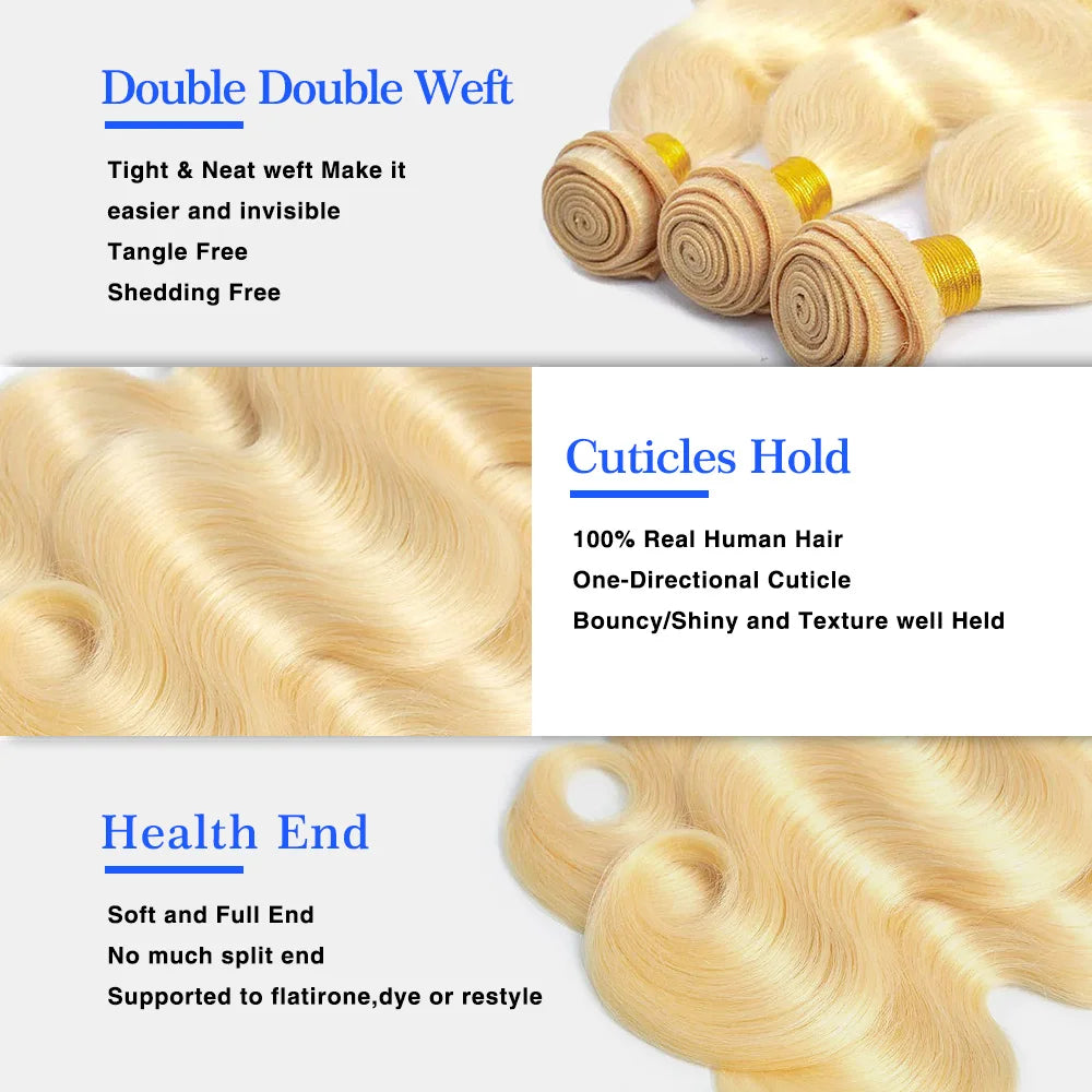 5PCS 18A 613 Honey Blonde Body Wave Wigs Extension Brazilian Hair Weave Bundles Remy Human Hair Long 30 32inch Can Be Dye 300g