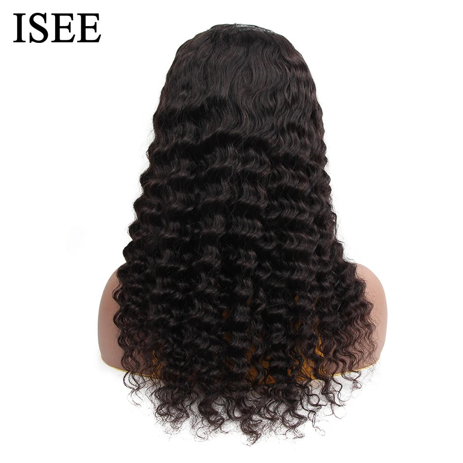 ISEE HAIR Brazilian Deep Wave U Part Wigs Human Hair 180% Density Loose Deep Wave Human Hair Wigs Middle U Part Machine Made Wig