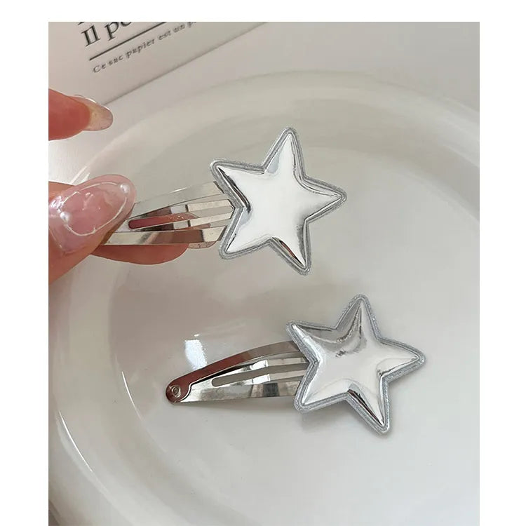 4pcs Star PU Hair Clips Metal Bobby Pin Y2K Silver BB Snap Clip Hairpins Cute Barrette Headwear Girls Women Hair Accessoires