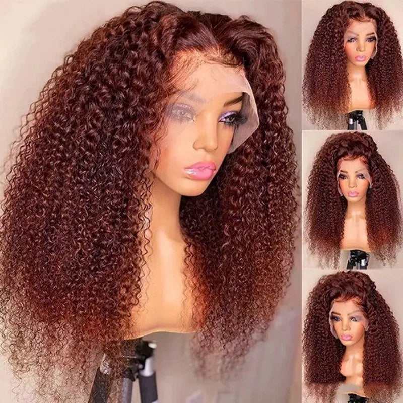 13X6 13X4Reddish Brown 40inch Kinky Curly Human Hair Wigs Brazilian Remy Jerry Curly Lace Frontal Wig Transparent Lace Front Wig